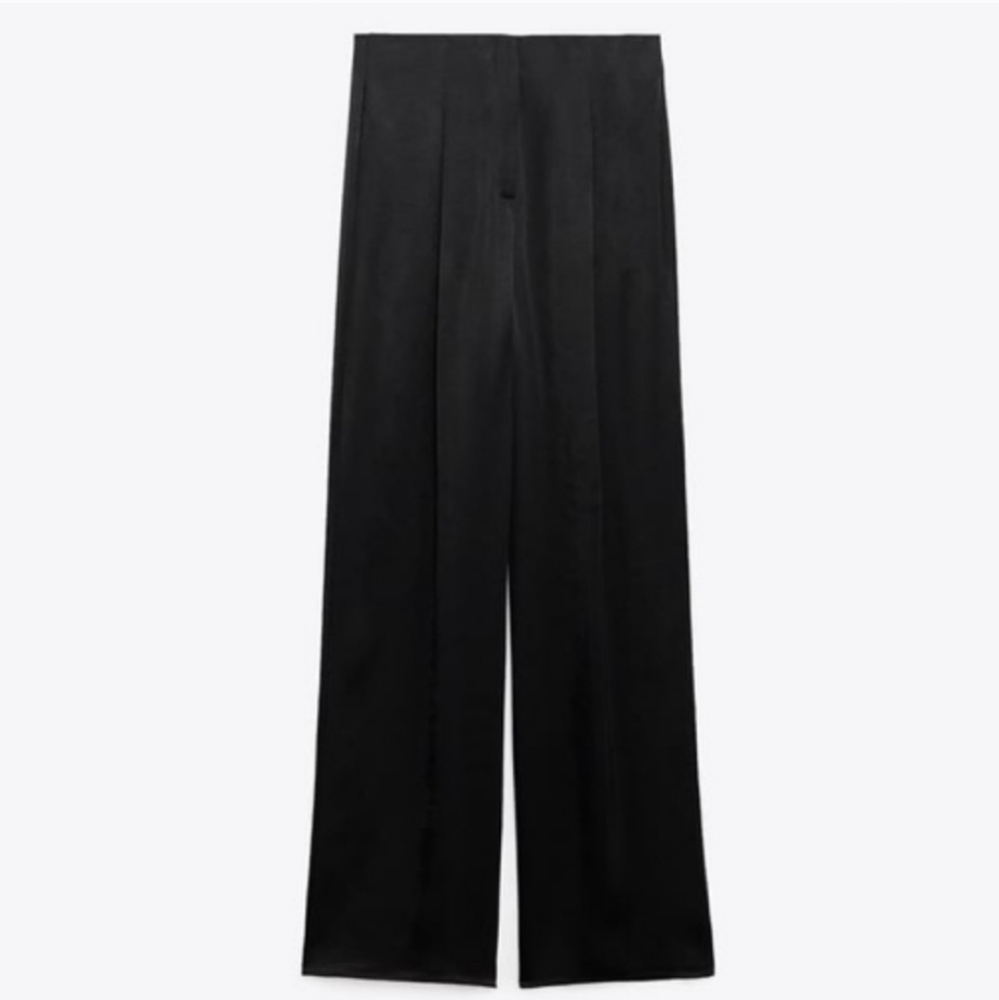 NWT ZARA * SATIN EFFECT FULL LENGTH WIDE DART PANTS - Picture 6 of 6